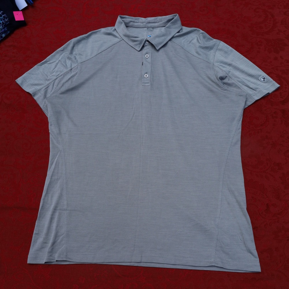 Kuhl Polo Shirt Mens XL Gray Excellent Short Sleeve Textured Knit Outdoor